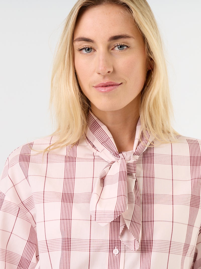 Loose long-sleeved shirt with pussy-bow collar Pink - Kiabi