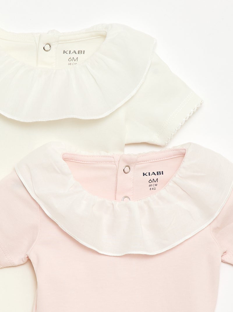 Lot de 2 bodies avec col claudine Rose - Kiabi