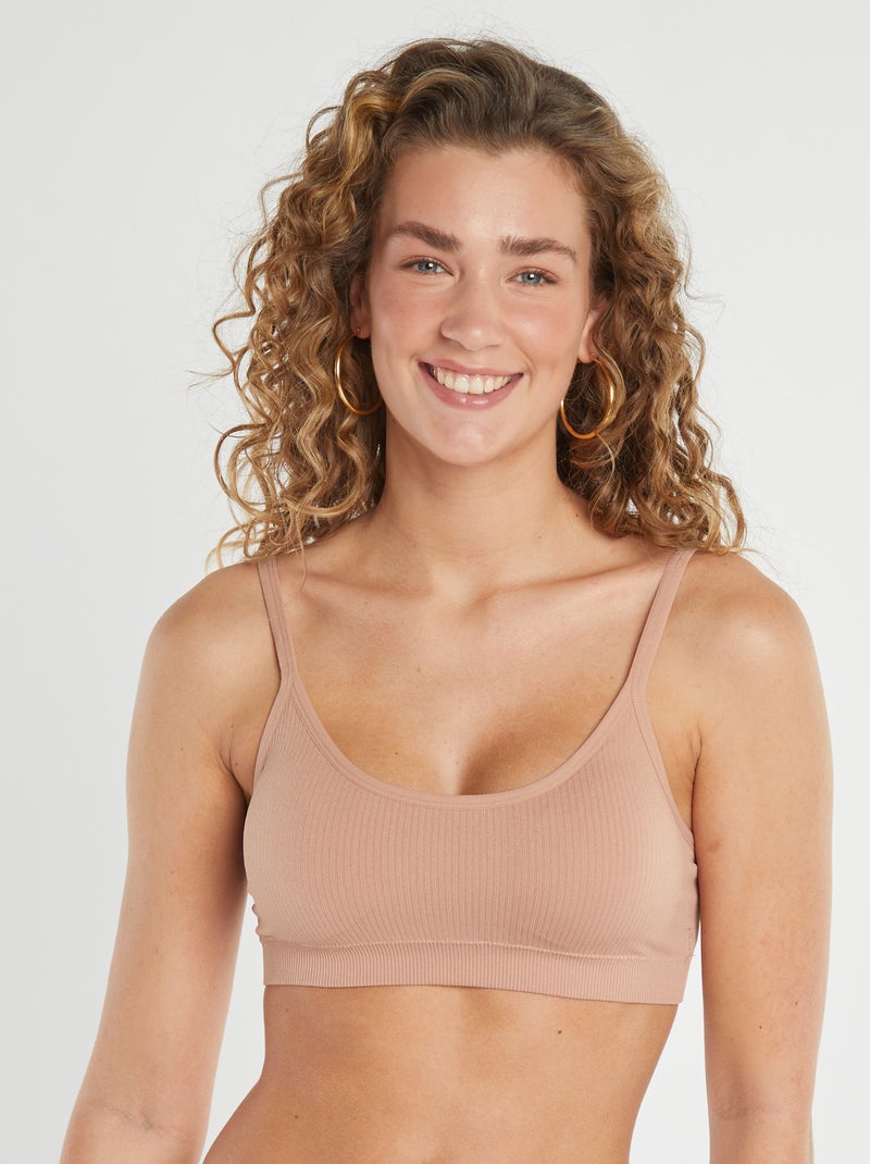 Lot de 2 brassières côtelés Blanc/rose - Kiabi