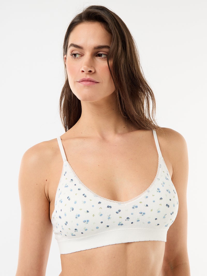 Lot de 2 brassières triangle en rib Blanc/bleu - Kiabi