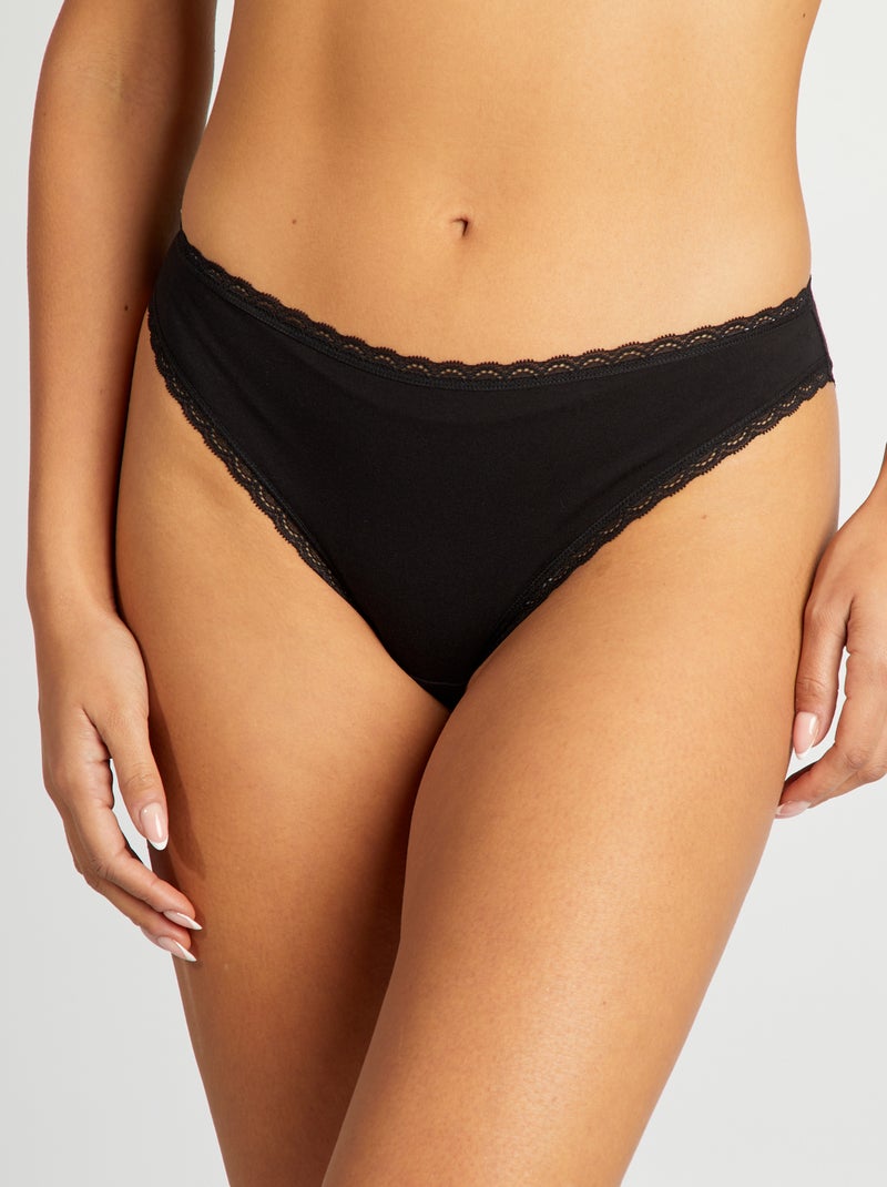 Lot de 2 culottes en coton Noir - Kiabi