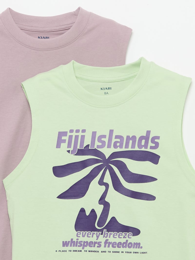 Lot de 2 débardeurs à col rond Vert - Kiabi