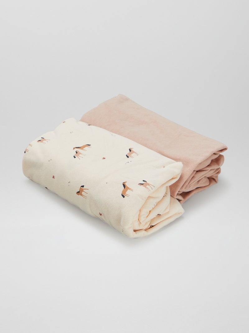 Lot de 2 draps housse Blanc/pêche - Kiabi