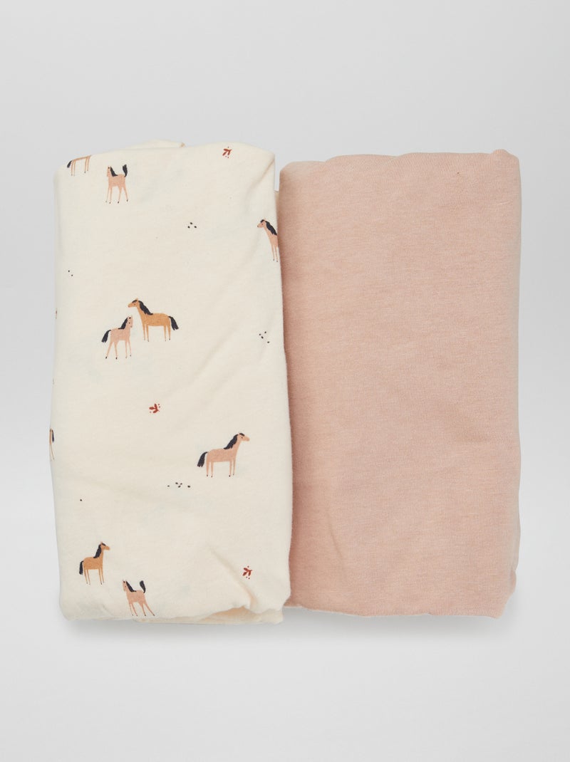 Lot de 2 draps housse Blanc/pêche - Kiabi