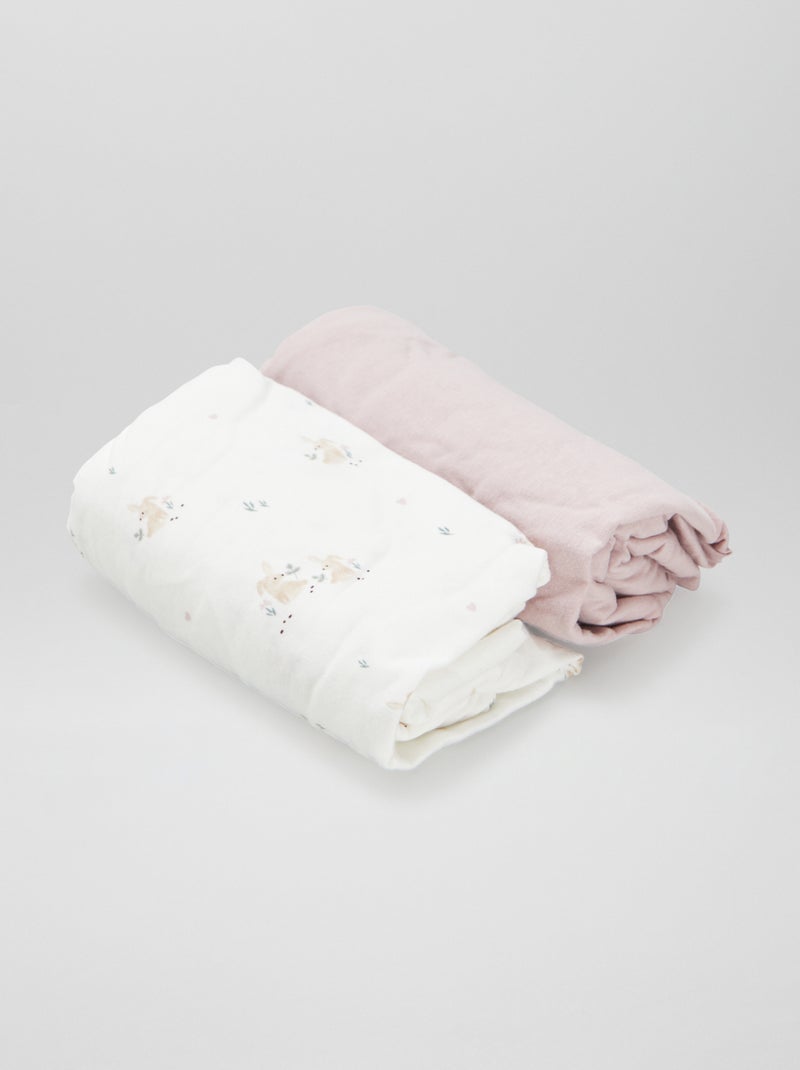 Lot de 2 draps housse Blanc/rose - Kiabi