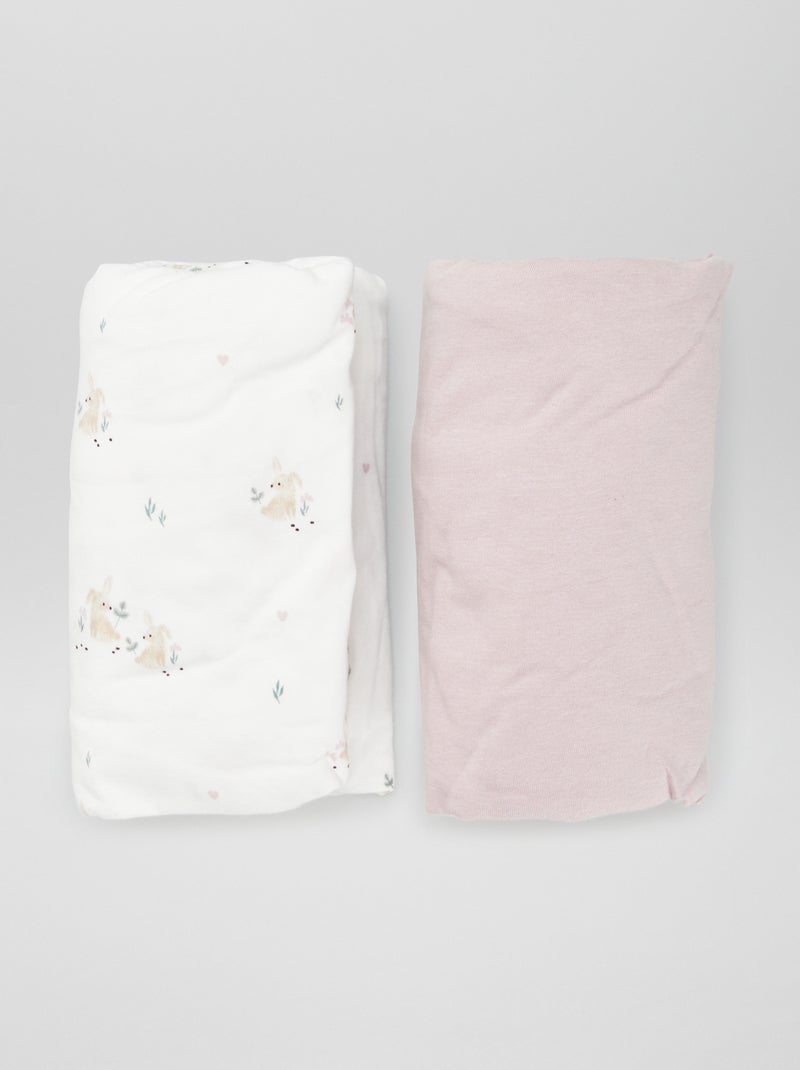 Lot de 2 draps housse Blanc/rose - Kiabi