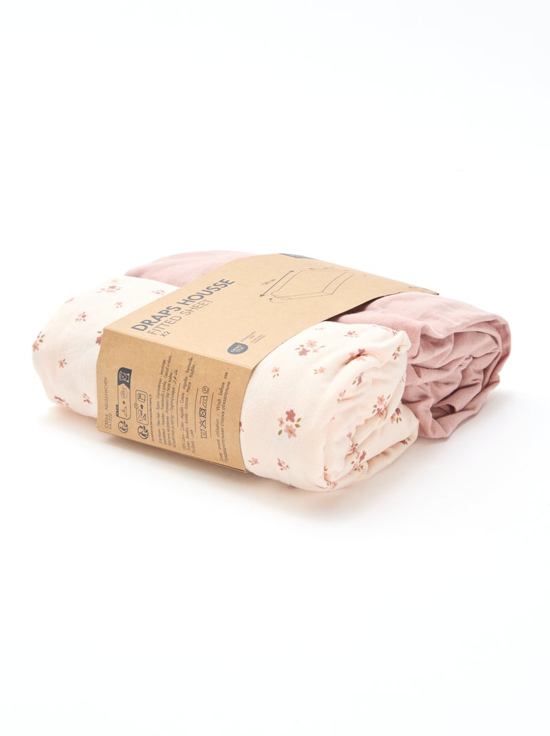 Lot de 2 draps housse en coton Rose - Kiabi