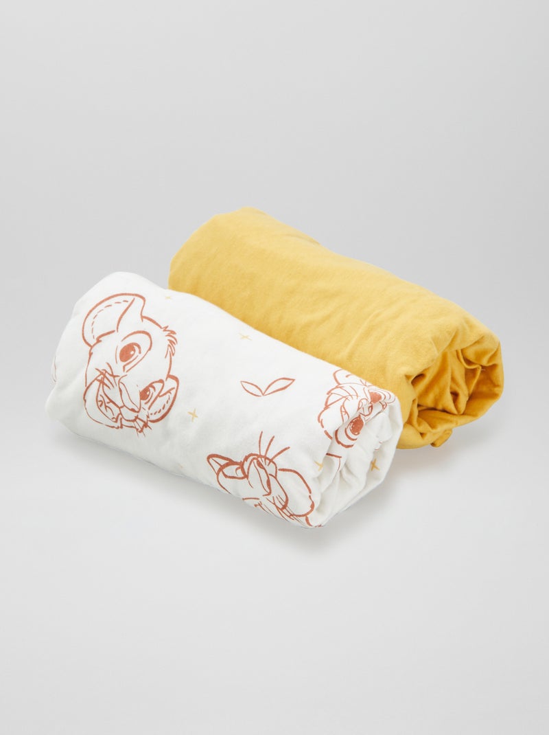 Lot de 2 draps housses 'Disney' Blanc/jaune - Kiabi
