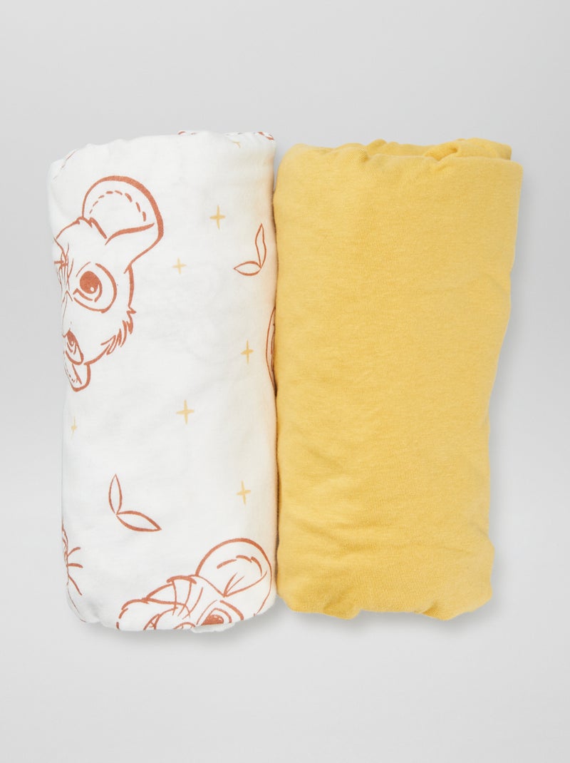 Lot de 2 draps housses 'Disney' Blanc/jaune - Kiabi