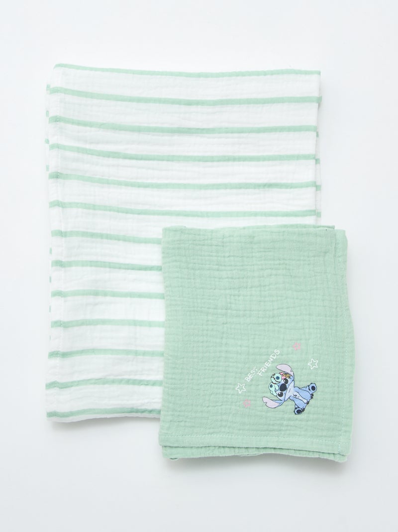 Lot de 2 langes 'Disney' en gaze de coton Vert - Kiabi