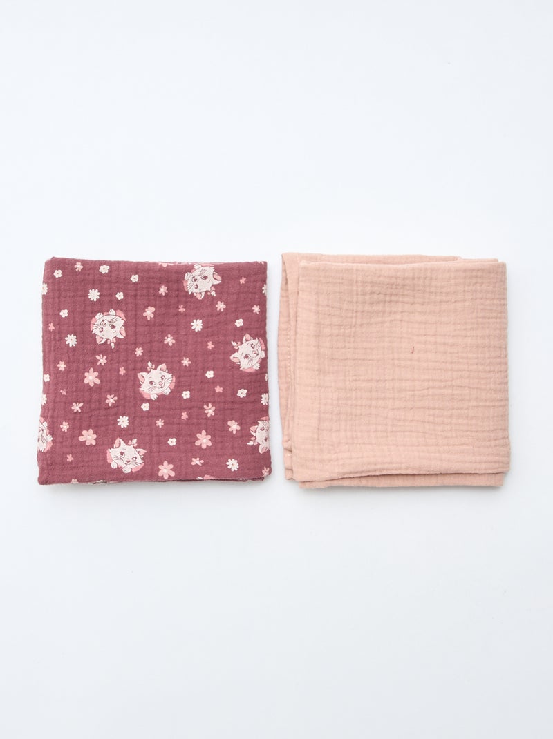 Lot de 2 langes 'Disney' 'Marie' en double gaze de coton 60x60 cm Rouge - Kiabi