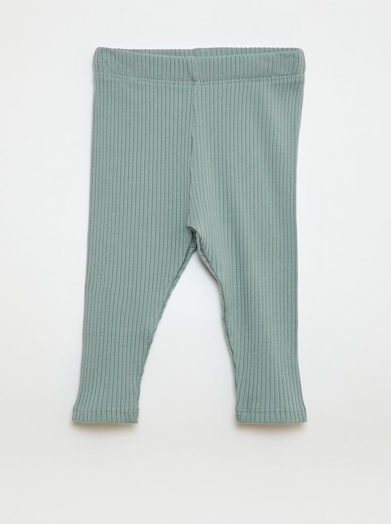 Lot de 2 leggings côtelés Beige/bleu - Kiabi