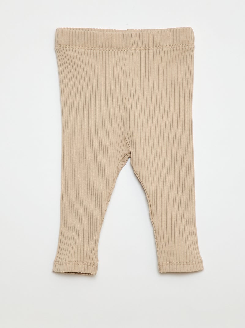 Lot de 2 leggings côtelés Beige/rose - Kiabi