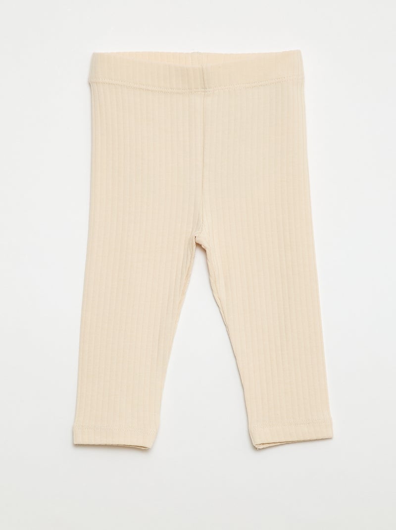 Lot de 2 leggings côtelés Blanc/rose - Kiabi