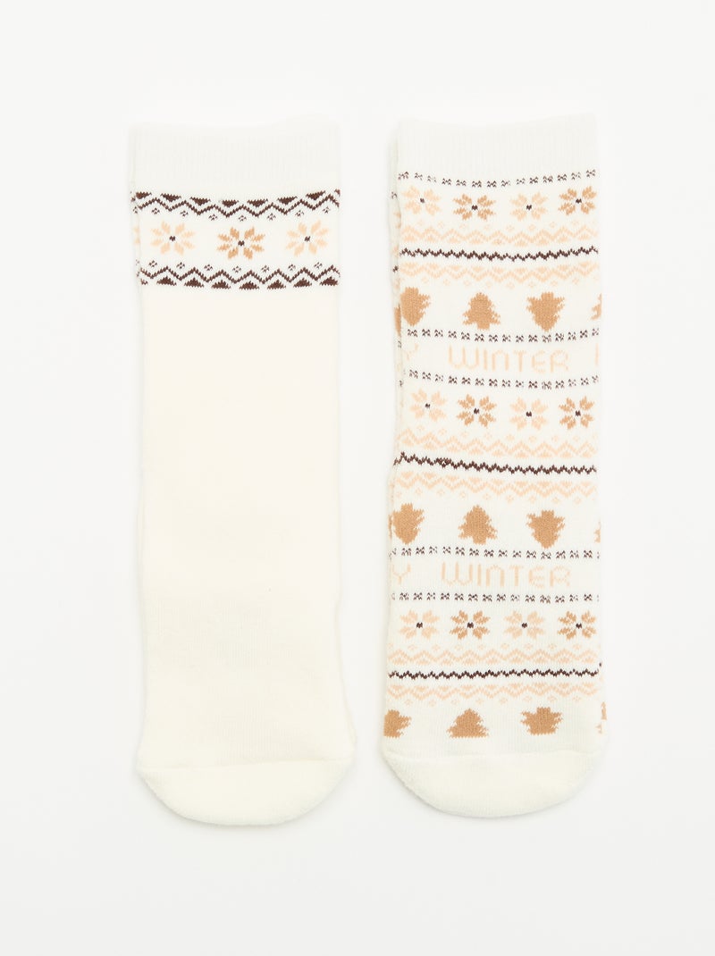 Lot de 2 paires de chaussettes chaudes - Noël Beige - Kiabi