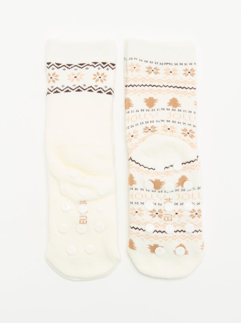 Lot de 2 paires de chaussettes chaudes - Noël Beige - Kiabi