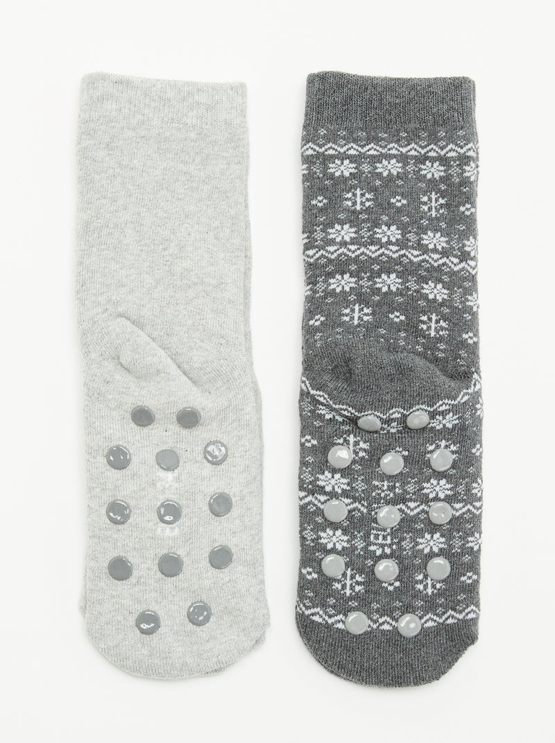 Lot de 2 paires de chaussettes chaudes - Noël Gris - Kiabi
