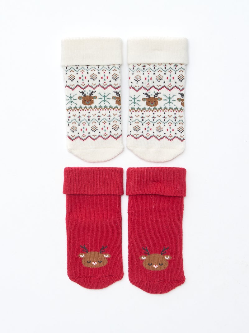 Lot de 2 paires de chaussettes naissance Rouge - Kiabi
