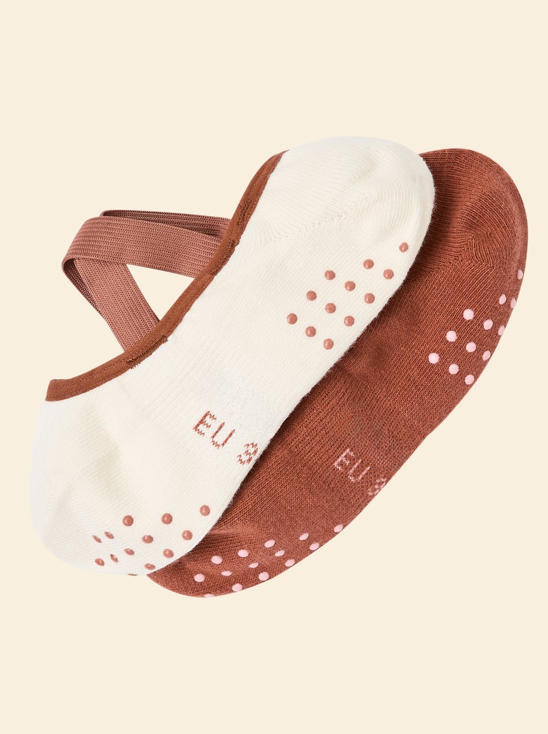 Lot de 2 paires de socquettes yoga en coton Marron - Kiabi