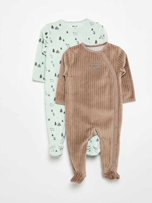 Lot de 2 pyjama en velours avec pieds - Kiabi