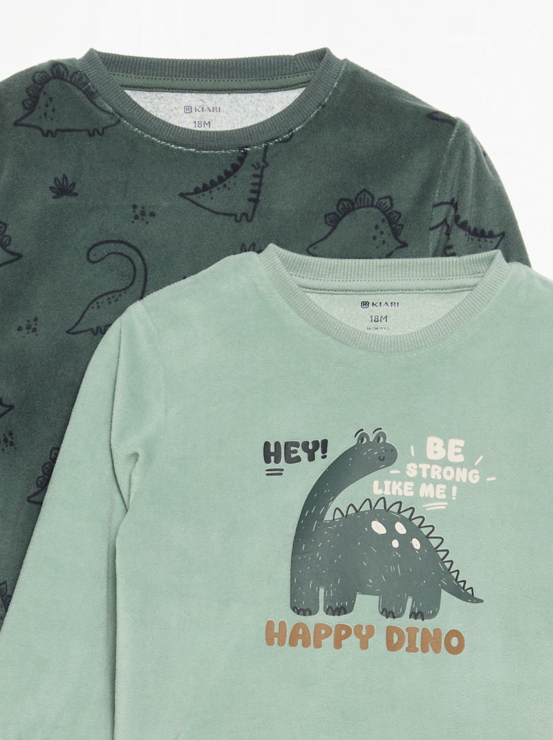 Lot de 2 pyjamas 2 pièces en polaire imprimé Vert - Kiabi