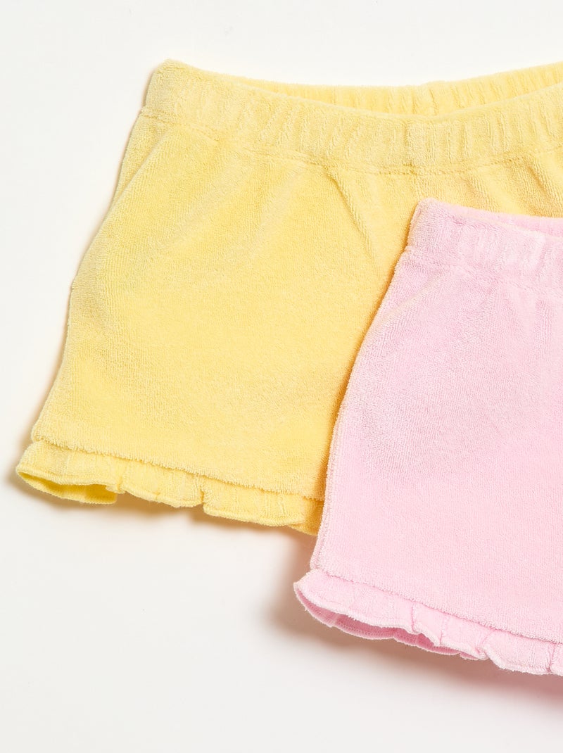 Lot de 2 shorts unis à volants en éponge Jaune - Kiabi