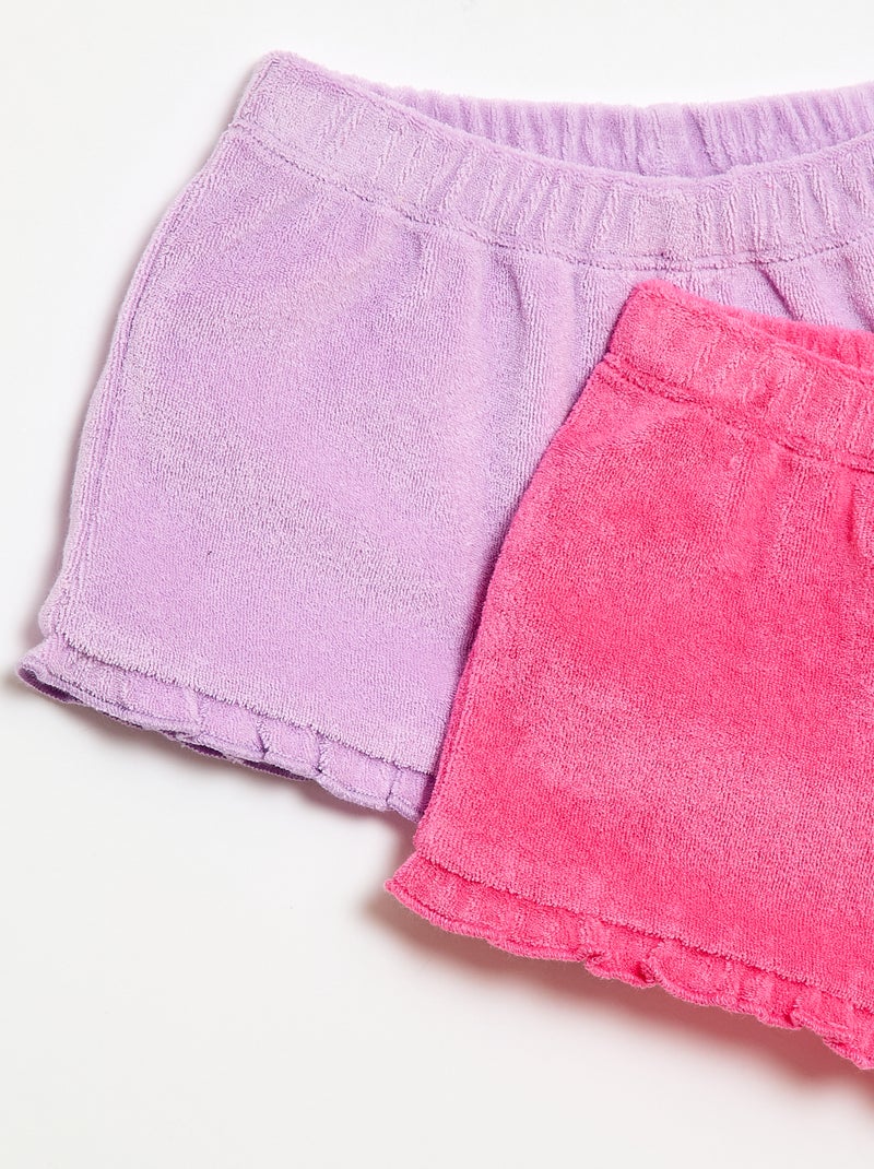 Lot de 2 shorts unis à volants en éponge Violet - Kiabi