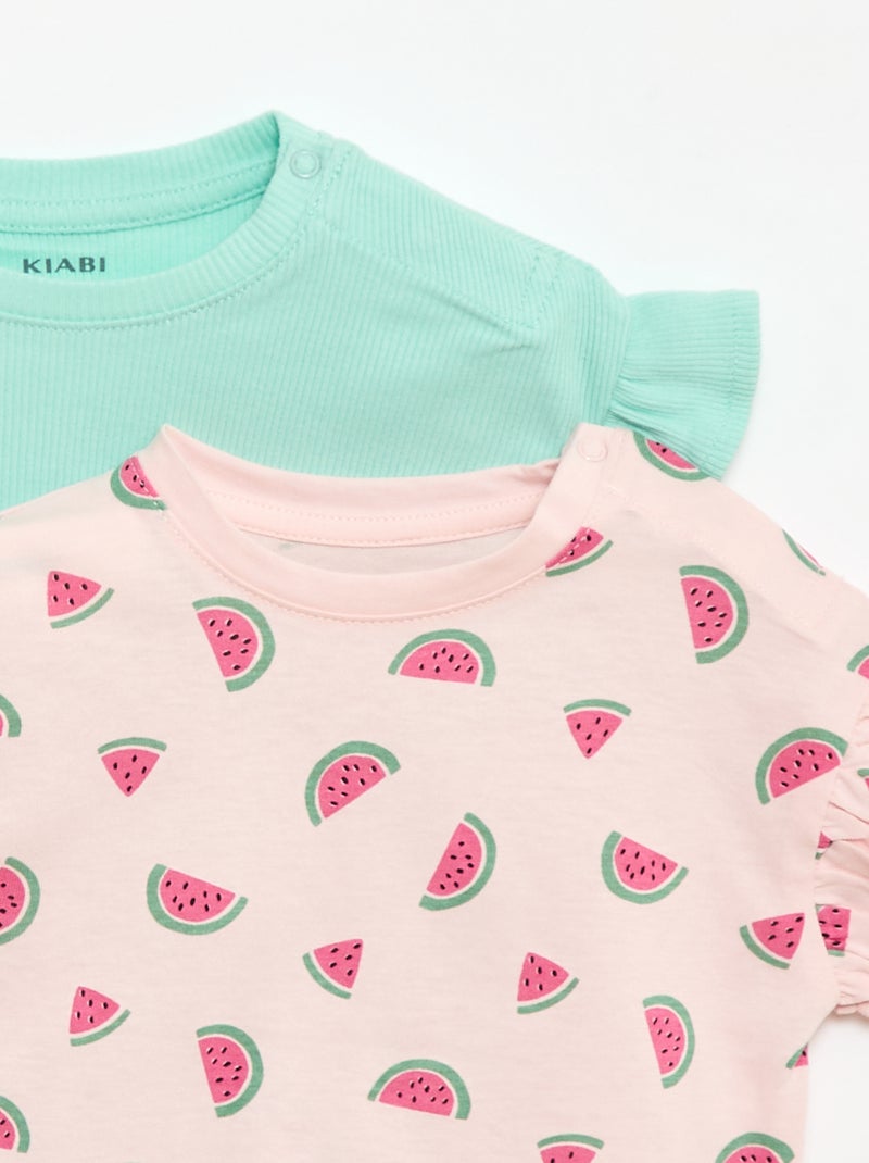 Lot de 2 T-shirts à manches courtes en jersey de coton Rose - Kiabi