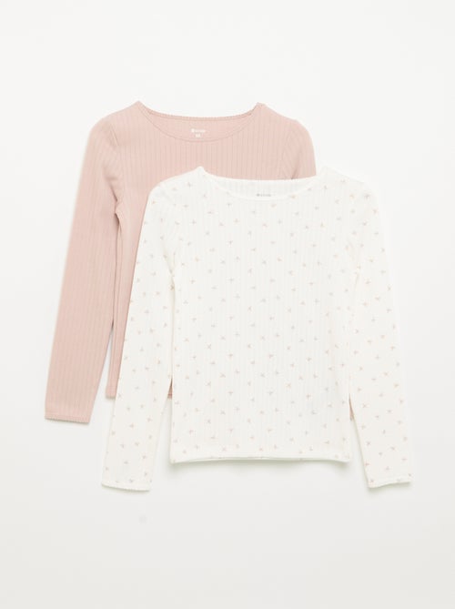 Lot de 2 T-shirts à manches longues en maille fantaisie - Kiabi