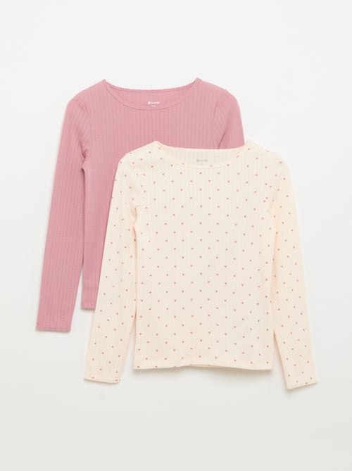 Lot de 2 T-shirts à manches longues en maille fantaisie - Kiabi