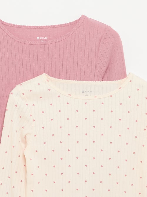 Lot de 2 T-shirts à manches longues en maille fantaisie - Kiabi