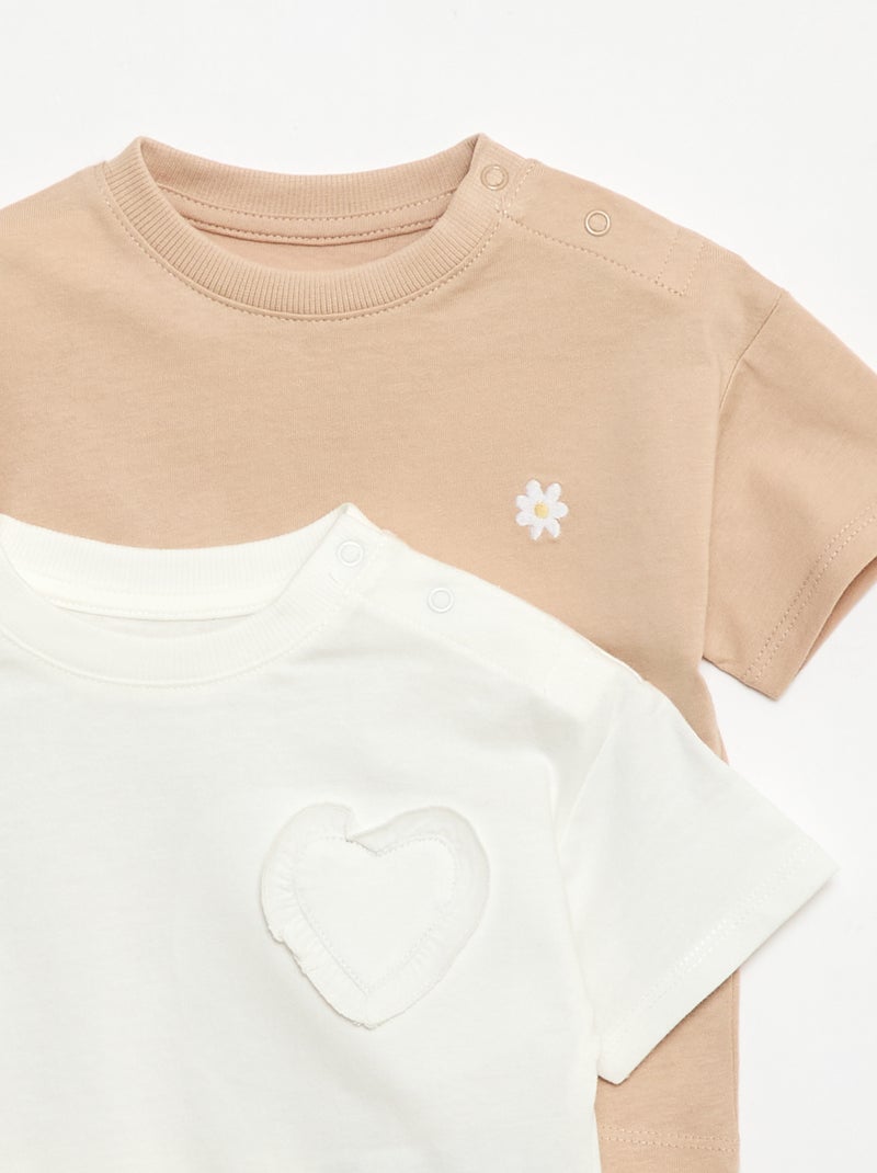 Lot de 2 T-shirts avec détail poitrine Beige - Kiabi