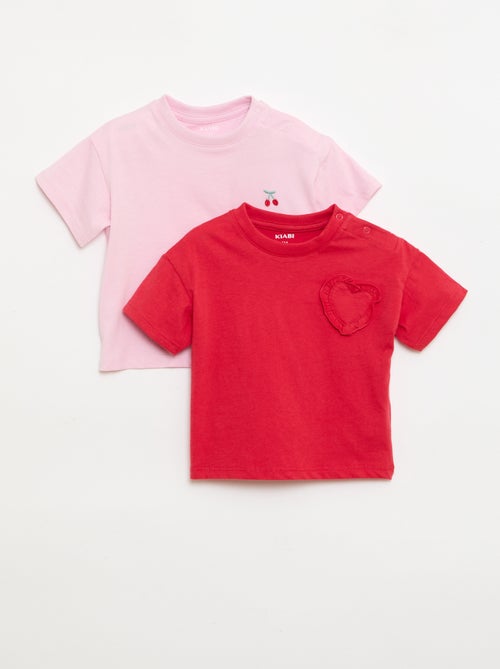Lot de 2 T-shirts avec détail poitrine - Kiabi