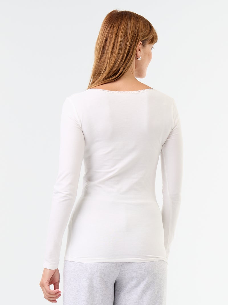 Lot de 2 t-shirts avec encolure en ronde avec dentelle Beige - Kiabi