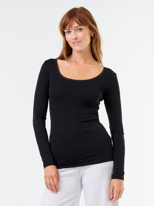 Lot de 2 t-shirts avec encolure en ronde avec dentelle - Kiabi