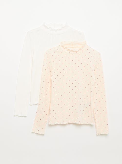 Lot de 2 T-shirts en maille fantaisie avec finitions ondulées - Kiabi