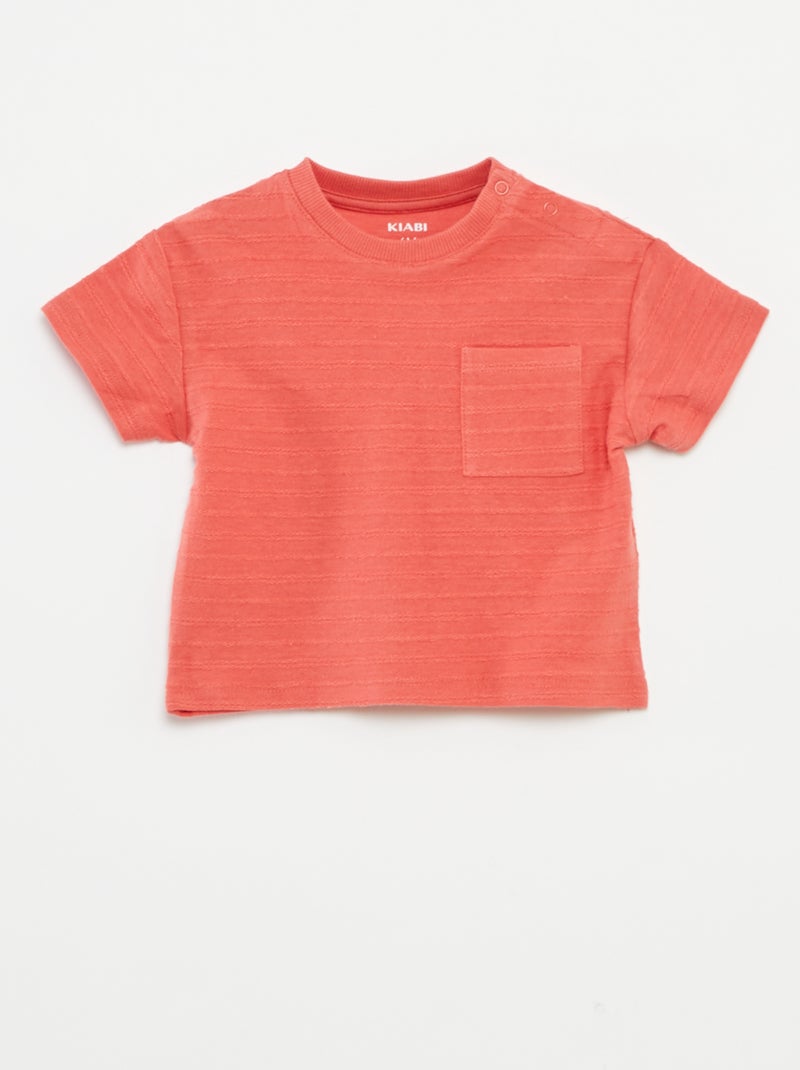 Lot de 2 t-shirts unis à manches courtes Blanc/corail - Kiabi