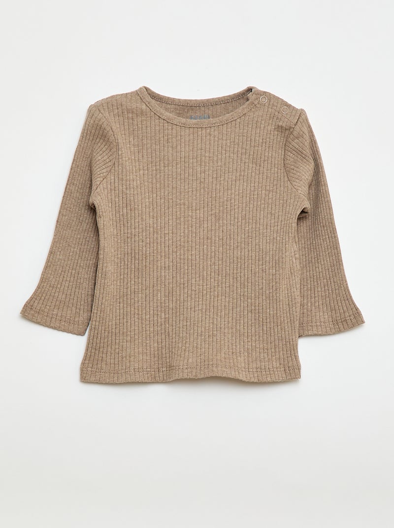 Lot de 2 t-shirts unis côtelés à manches longues Beige/bleu - Kiabi