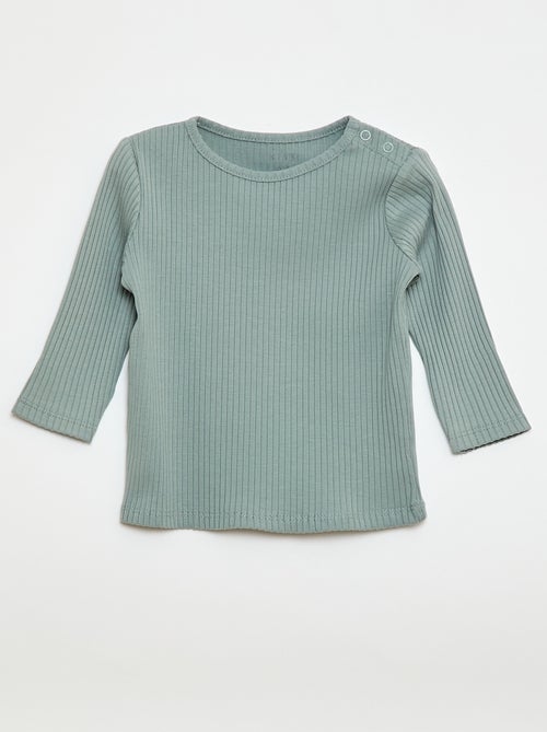 Lot de 2 t-shirts unis côtelés à manches longues - Kiabi