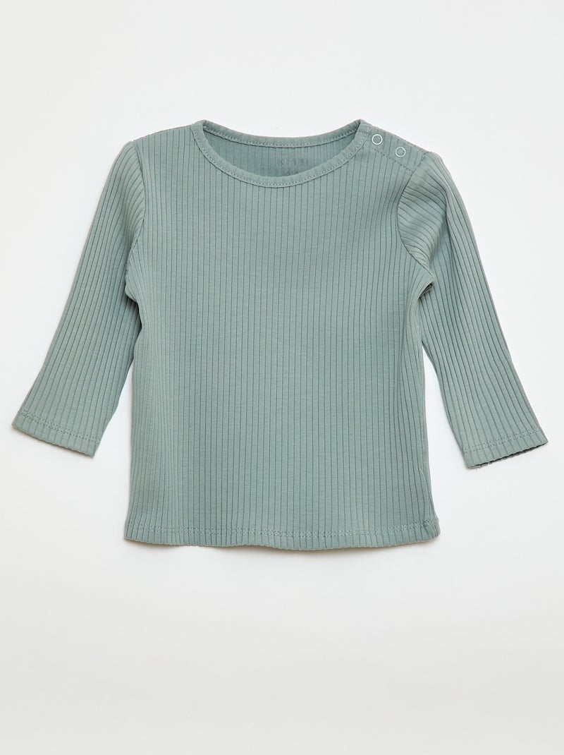 Lot de 2 t-shirts unis côtelés à manches longues Beige/bleu - Kiabi