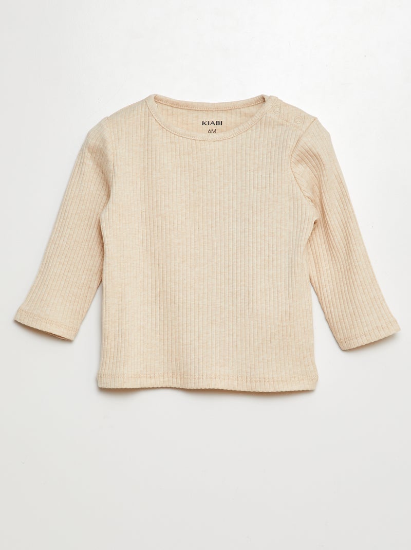Lot de 2 t-shirts unis côtelés à manches longues Gris - Kiabi