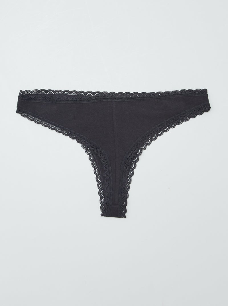 Lot de 2 tangas en coton Noir - Kiabi