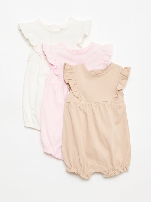 Lot de 3 barboteuses unies et volantées - Kiabi