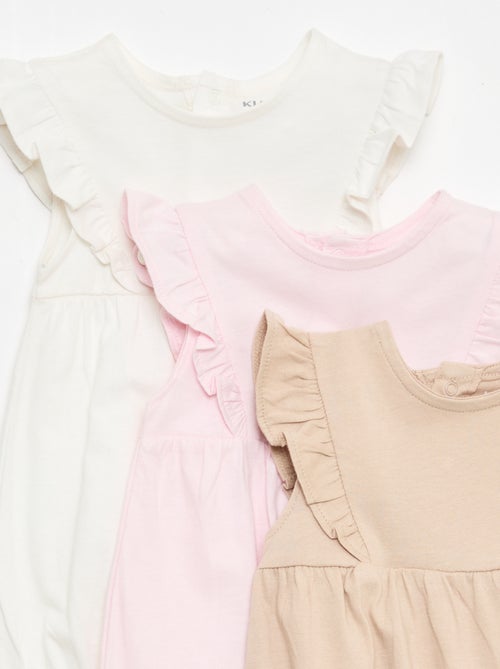 Lot de 3 barboteuses unies et volantées - Kiabi