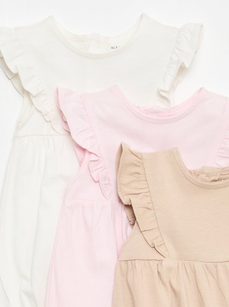 Lot de 3 barboteuses unies et volantées Beige - Kiabi