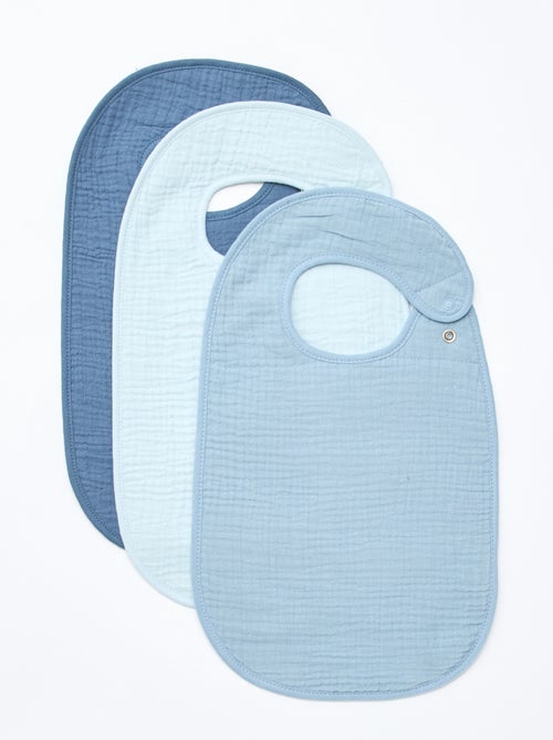 Lot de 3 bavoirs en gaze de coton doublure en éponge - Kiabi