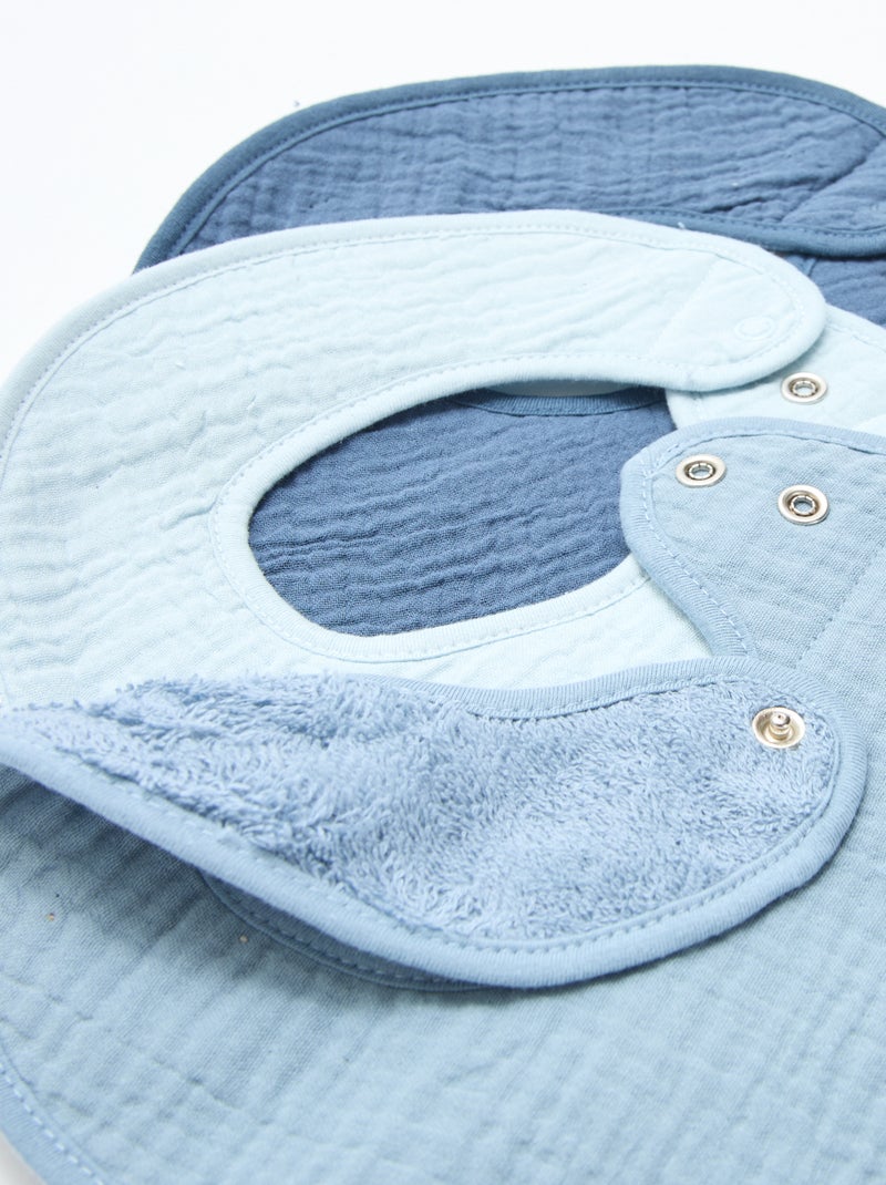 Lot de 3 bavoirs en gaze de coton doublure en éponge Bleu - Kiabi