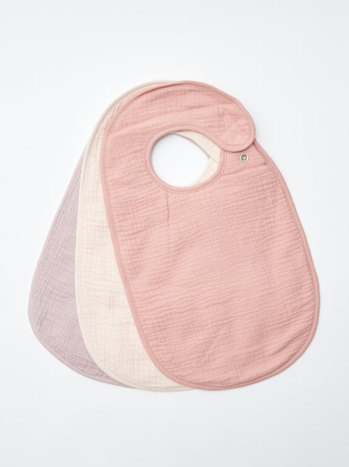 Lot de 3 bavoirs en gaze de coton doublure en éponge - Kiabi
