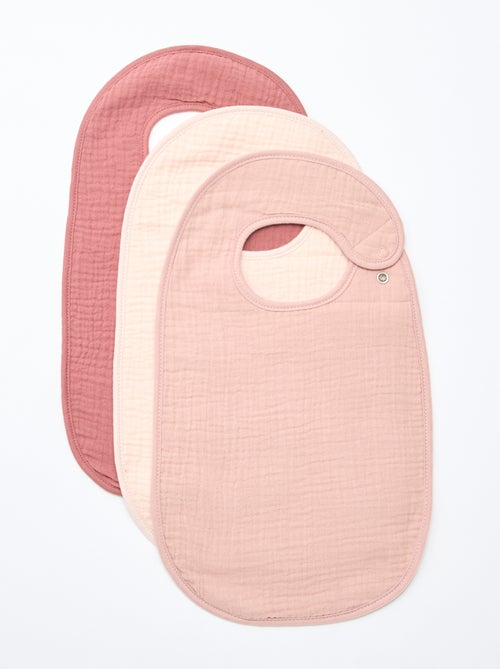 Lot de 3 bavoirs en gaze de coton doublure en éponge - Kiabi
