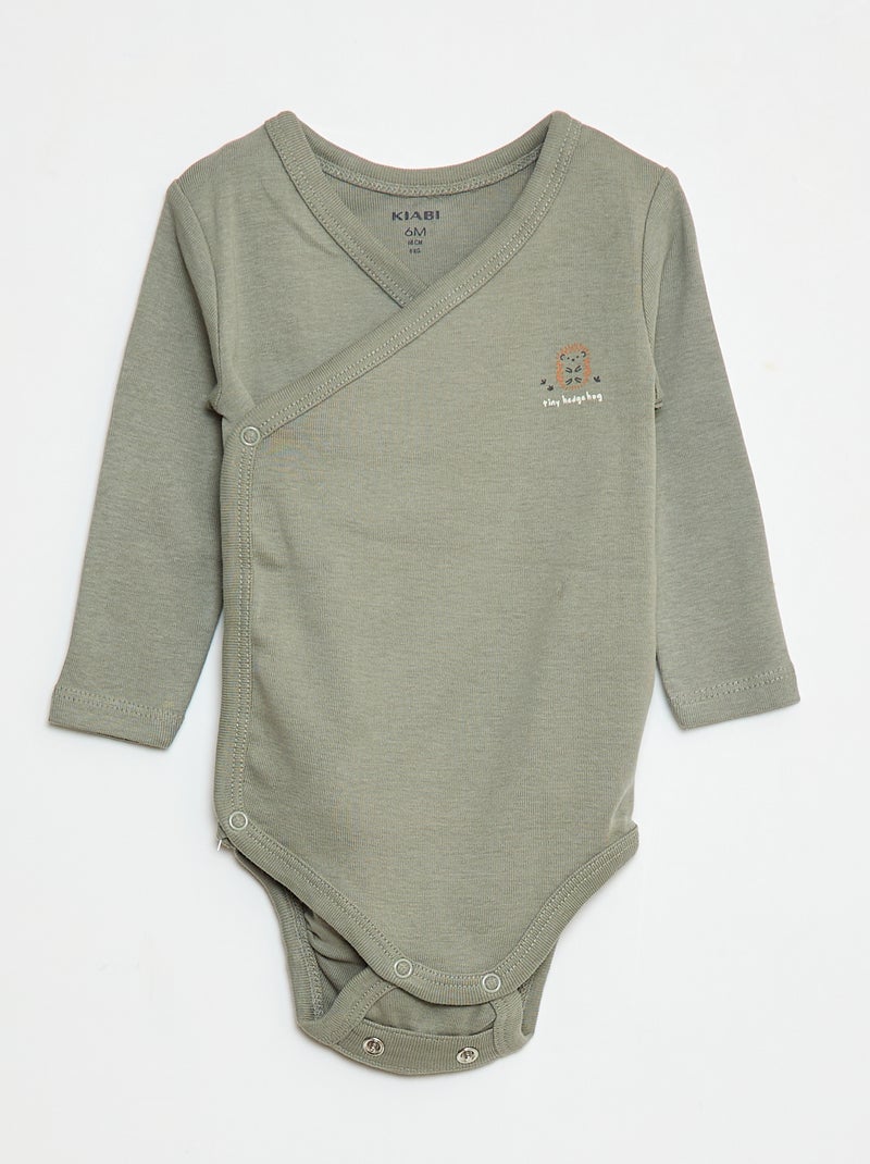 Lot de 3 bodies à manches longues avec ouverture pressionnée Vert - Kiabi
